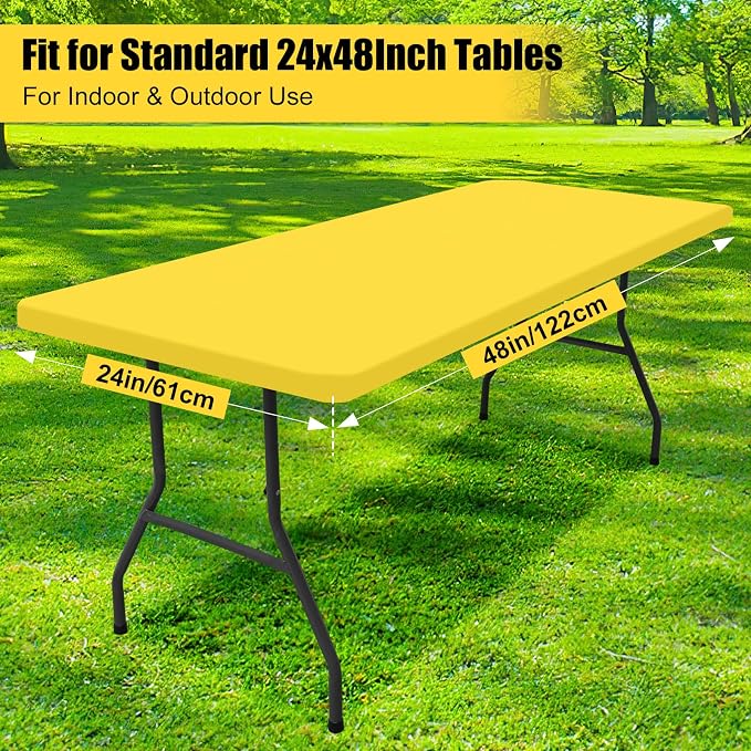 Smiry Rectangle Picnic Table Cloth, Waterproof Elastic Fitted Tablecloths for 4 Foot Tables, Washable Polyester Table Cover for Camping, Indoor and Outdoor (Yellow, 24"x48")