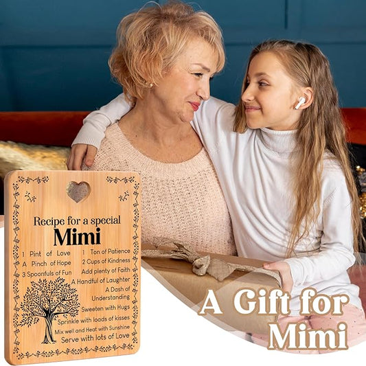 Mimi Gifts - "Recipe for a Special Mimi" Gift for Mimi Cutting Board Set, Bamboo-Made Engraved Utensil Set Best Mimi Ever Presents Cutting Board, Mothers Day Gifts for Mimi.