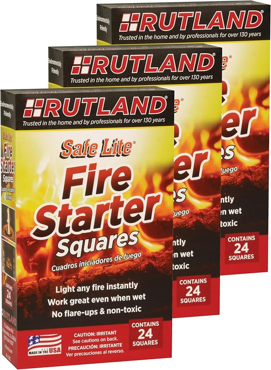 Rutland Safe Lite Fire Starter Squares - Heavy Charcoal Starters for Fireplace, Grill Pit, BBQ & Campfires - USA-Made Camping Accessories - Odorless Long Burn - 2.5 Lbs 72 Squares
