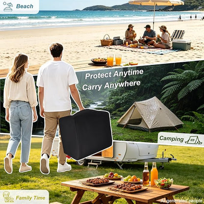 24 Inch Walk-with Portable Tabletop Grill Cover with Overlapping Opening for Carry Without Removing, Waterproof 600D BBQ Grill Cover for Cuisinart CGG-306, Royal Gourmet GT1001, Pit Boss 75275