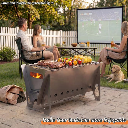 Portable charcoal Grill,Foldable Heavy Duty Camping,Non-Toxic | 15.7"x9.1"x7.9",2mm Steel Construction for Outdoor Cook, Family BBQ, Picnic，Detachable, Folds to 3cm Flat for Easy Storage