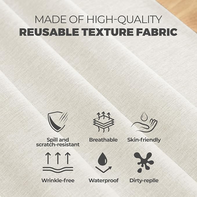 Decorelia Faux Linen Farmhouse Table Cloth 60"x144" for 10 ft Rectangle Table, Ivory Waterproof Outdoor Washable Cloth Tablecloth for Rectangular Dining Room Kitchen Outdoor Party Restaurant Table