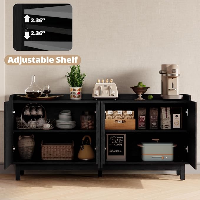 IRONCK Storage Cabinet with Grille Doors, Black | 2 Adjustable Shelves