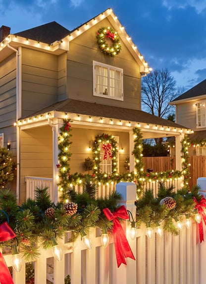 Vintage C9 Christmas Lights Outdoor, 100FT 100 LED String Lights Warm White | Waterproof Connectable Christmas Tree Lights for House, Roofline, Holiday Party, Indoor Outside, Garden Patio Backyard Decor