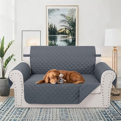Reversible Loveseat Couch Sofa Covers, 2-Seater, Dark Blue | Loveseat Covers for Dogs Water Repellent, Friendly Furniture Protector with Elastic Straps for Living Room