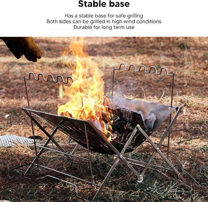 Barbeque Grill Foldable Stable Base Stainless Steel Wood Burning Charcoal Grill, Portable Multi Purpose Outdoor BBQ Grill with Storage Bag for Camping Picnic