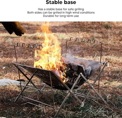 Barbeque Grill Foldable Stable Base Stainless Steel Wood Burning Charcoal Grill, Portable Multi Purpose Outdoor BBQ Grill with Storage Bag for Camping Picnic