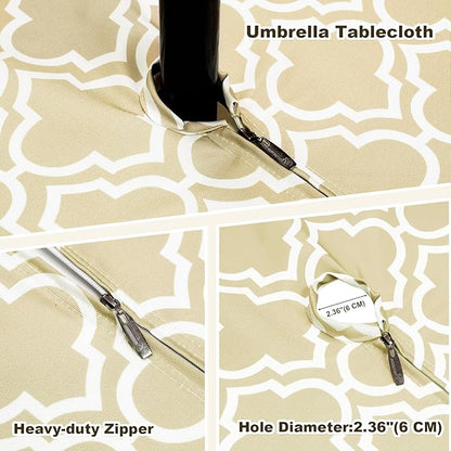 Poise3EHome Outdoor Tablecloth Rectangle with Umbrella Hole Waterproof Spillproof for Patio Table Picnic Camping Spring Summer, Khaki (52X70 Zipper)