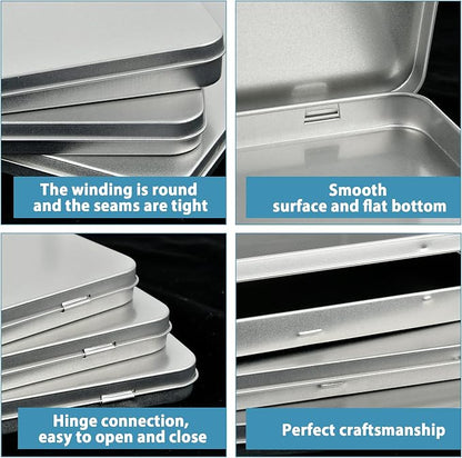 6 Pcs Metal Rectangular Tin Metal Hinged Lid, 6.88 x 4.13 x 0.55 Inch Mini Portable Small Storage Container Tin Box, Metal Box with Hinged Lid for Home or Outdoor Active Storage (Silver)