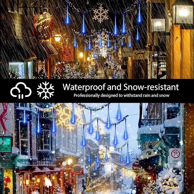 LAMPHOME Christmas Lights Outdoor,12-inch LED Meteor Shower Icicle Lights, 10 Tubes 240 LED String Lights. Waterproof Plug, Shower Rain for Xmas Tree Yard House Decor Blue