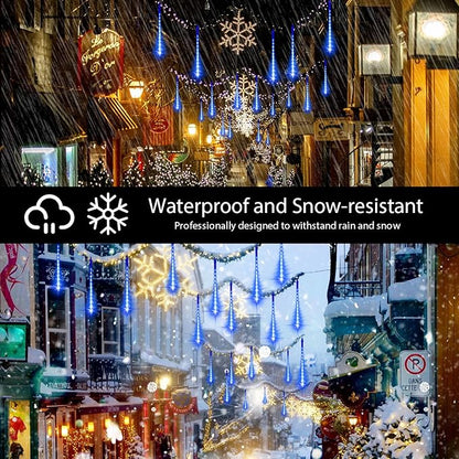 LAMPHOME Christmas Lights Outdoor,12-inch LED Meteor Shower Icicle Lights, 10 Tubes 240 LED String Lights. Waterproof Plug, Shower Rain for Xmas Tree Yard House Decor Blue
