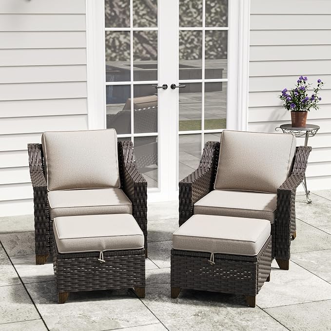 4 Piece Patio Furniture Set, Wicker Outdoor Conversation Set | Patio Chair Set with Olefin Removable Cushion, All-Weather Outdoor Couch with Deep Seat for Porch, Deck and Backyard, Beige