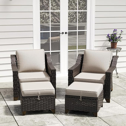 4 Piece Patio Furniture Set, Wicker Outdoor Conversation Set | Patio Chair Set with Olefin Removable Cushion, All-Weather Outdoor Couch with Deep Seat for Porch, Deck and Backyard, Beige