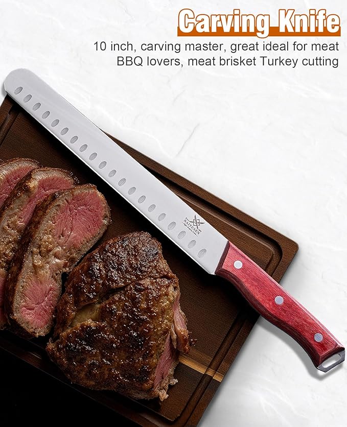 Naitesen 2PCS Brisket Carving Knife and All Purpose Kitchen Shears Set, Grilling Knives Heavy Duty Poultry Scissors, Butcher Slicing Knife for Vegetable Meat Beef Turkey Cutting, Gifts for Men Women