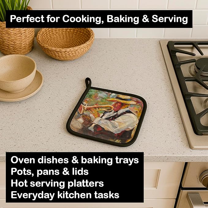 Caroline's Treasures JMK1276PTHD Jazz Trumpet Pair of Pot Holders Kitchen Heat Resistant Pot Holders Sets Oven Hot Pads for Cooking Baking BBQ, 7 1/2 x 7 1/2