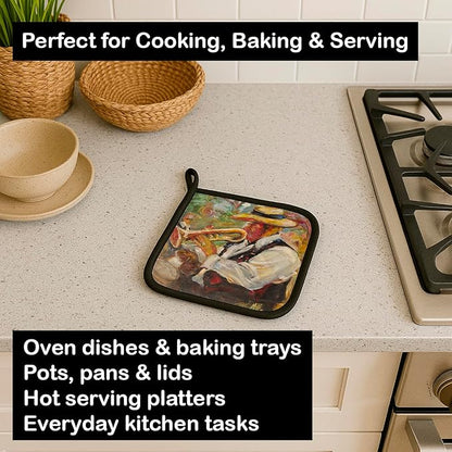 Caroline's Treasures JMK1276PTHD Jazz Trumpet Pair of Pot Holders Kitchen Heat Resistant Pot Holders Sets Oven Hot Pads for Cooking Baking BBQ, 7 1/2 x 7 1/2