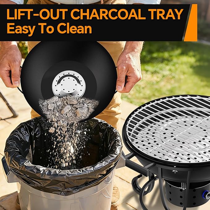 Portable Charcoal Grill with Fan-Assisted Airflow, 17-Inch Small Kettle BBQ Grill, Built-In Thermometer, Lift-Out Charcoal Tray for Camping, Tailgating, Patio, Backyard