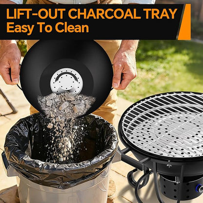 Portable Charcoal Grill with Fan-Assisted Airflow, 17-Inch Small Kettle BBQ Grill, Built-In Thermometer, Lift-Out Charcoal Tray for Camping, Tailgating, Patio, Backyard