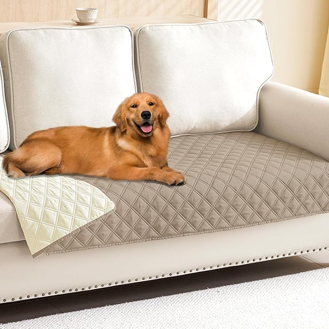Smiry Waterproof Reversible Pet Couch Covers for Dogs | Pet Friendly, Soft Fabric, Washable Sofa Furniture Protector for Dogs Cat Kids, Checkered (30"x95", Taupe/Beige)