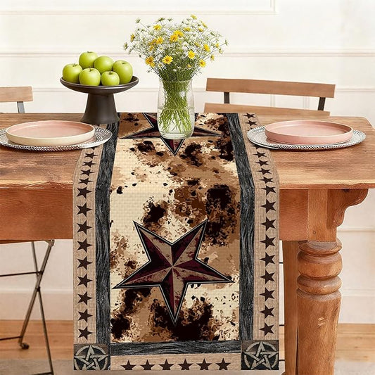 Cow Print Stars Table Runner,Dining Decor for Kitchen Coffee Table Family Dinners Holiday Parties Wedding Events Decor(13x72 inch)