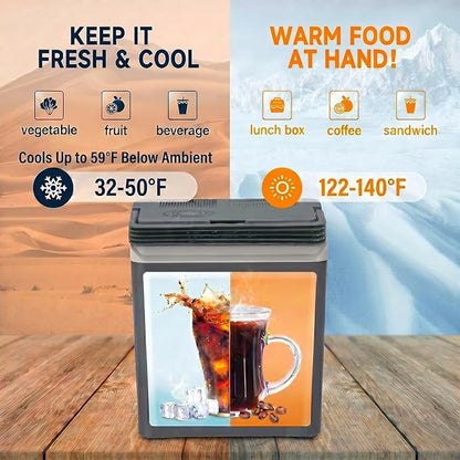 SubSun Electric Cooler & Warmer with Handle 32 Quart (30L), Portable Thermoelectric Fridge, 12V Car Refrigerator, 12V/24V DC 110～240 V AC for Outdoor Camping Travel Home Use, Grey