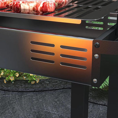 Charcoal BBQ Rotisserie Grill, 2-in-1 Split Roaster for Chicken & Turkey with 3-Level Adjustable Grate, Folding Side Shelves, Stainless Steel
