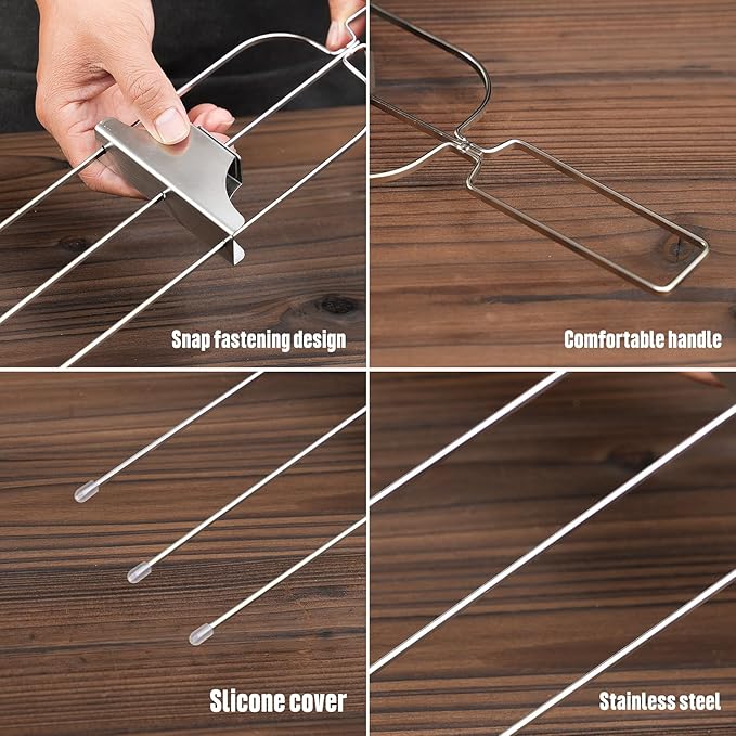 onlyfire 2 PCS Kabob Skewers Stainless Steel Skewer for Grilling, 3-Prong Kabob Skewers Perfect with Push Bar Reusable Metal Skewer for Meat, Chicken, Sausages,Veggies, Shrimp