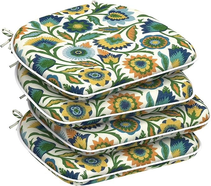 DYTXIII Set of 4 Outdoor Chair Cushions with Ties,Water Repellent Patio Chair Pads 17"x 16" for Outdoor Furniture,Round Corner Seat Cushions for Garden Yard Kitchen Fiesta Floral
