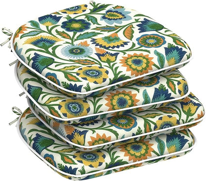DYTXIII Set of 4 Outdoor Chair Cushions with Ties,Water Repellent Patio Chair Pads 17"x 16" for Outdoor Furniture,Round Corner Seat Cushions for Garden Yard Kitchen Fiesta Floral