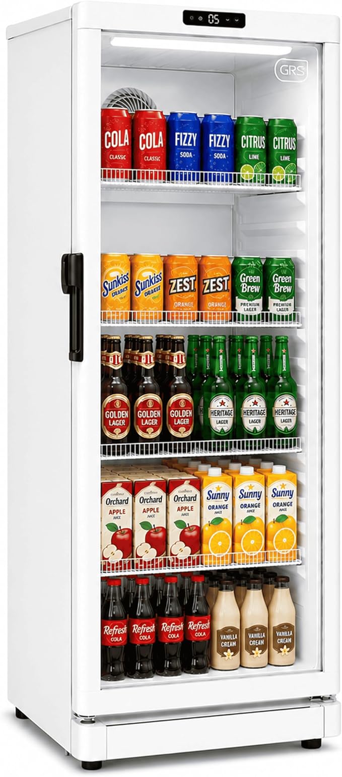 GRS Commercial Display Refrigerator, Glass Door Lock, Silver, 7.1 Cu. Ft