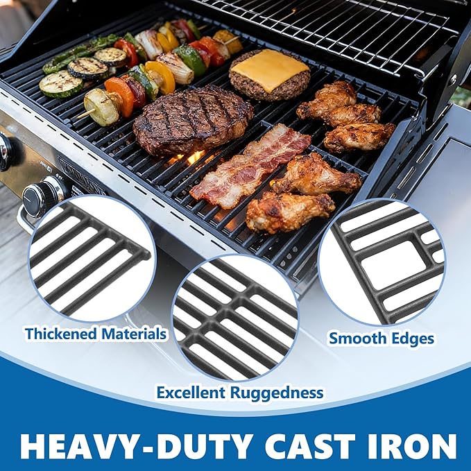 SafBbcue 97888 Cooking Grates for Monument Grill Replacemnt Parts 24367 24633 13892 17842 35633 41847NG, Cast Iron Grids for Monument 35633R 35633B D405 D425 4-Burner Grill Accessories