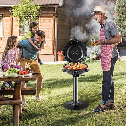 HAPPYGRILL Electric Grill Outdoor, 1600W Barbecue 15-Serving for Indoor & Outdoor Use, Portable Stand BBQ Grill for Cooking Patio Kitchen Garden (Black)