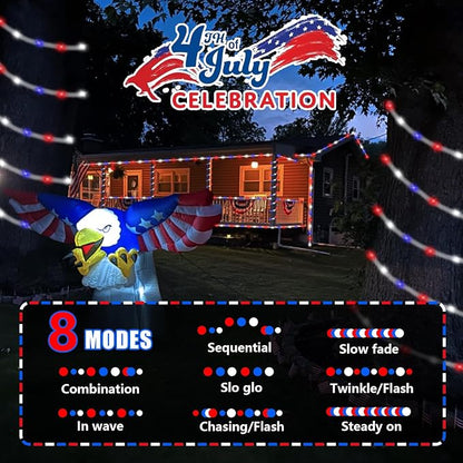 YEGUO Solar Rope Lights Outdoor Waterproof, 66ft 200 LED Red White and Blue Lights, 8 Modes Fairy Lights in Clear Thin Tube for Indoor Independence Memorial Day