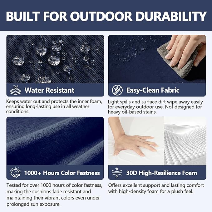 Goodgoods 18.5 x 18.5 Outdoor Chair Cushions Set of 4, Fade-Resistant & Water-Resistant Patio Seat Cushion Pads with Ties, 30D High-Resilience Foam for Dining Room Kitchen Chairs, Midnight