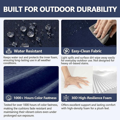 Goodgoods 18.5 x 18.5 Outdoor Chair Cushions Set of 4, Fade-Resistant & Water-Resistant Patio Seat Cushion Pads with Ties, 30D High-Resilience Foam for Dining Room Kitchen Chairs, Midnight