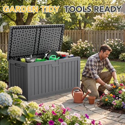240 Gallon HDPE Deck Box Outdoor Indoor Waterproof Storage Box for Patio Furniture, Pool Accessories, Garden Tools, and Cushion Storage, Gray