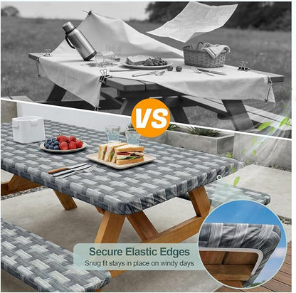 Picnic Table Cover with Bench Covers Camping Essentials Waterproof Windproof Camping Tablecloth with Drawstring Bag, Fitted Rectangle Tables and Seats, 72in, Dark Gray
