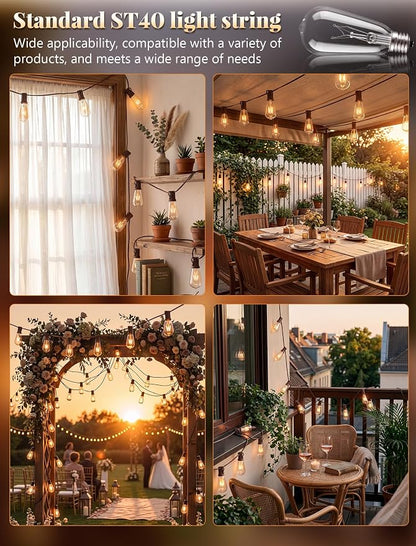 10Ft ST40 Outdoor String Lights with 11 Incandescent Bulbs, E17 Scoket Base, Waterproof Patio String Lights, Hanging Vintage Edison Lights Outdoor for Backyard Garden Porch Party Wedding Decor, Brown