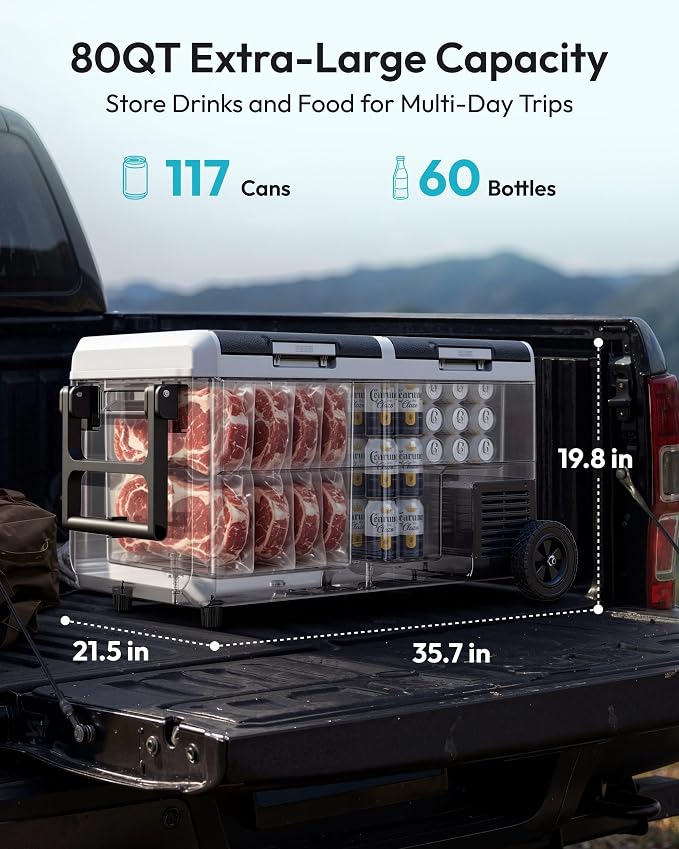 EUHOMY 12 Volt Refrigerator, 80QT(75L) Dual Zone Electric Cooler APP Control, IPX4 Waterproof Car Refrigerator -4℉~68℉, Car Fridge 12/24V DC 100-240V AC, Portable Car Freezer for Camping, Travel, RV