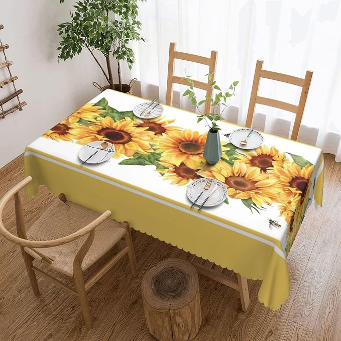 Yellow Sunflower Rectangular Tablecloth, Sunflowers Table Cloth Washable Tablecloths Decorative Table Cover for Kitchen, Dining, or Parties 54x72 Inches
