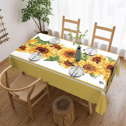 Yellow Sunflower Rectangular Tablecloth, Sunflowers Table Cloth Washable Tablecloths Decorative Table Cover for Kitchen, Dining, or Parties 54x72 Inches