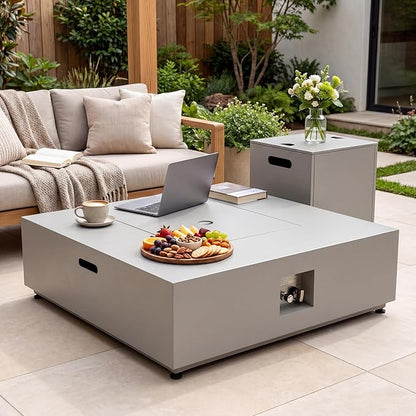 NICESOUL 40" Outdoor Square Propane Fire Pit Table with Hidden Tank Desk, 50,000 BTU Natural Gas Fireplace for Backyard Patio, CSA Certified Firepit with Tempered Glass Guard & Cover, Concrete Grey