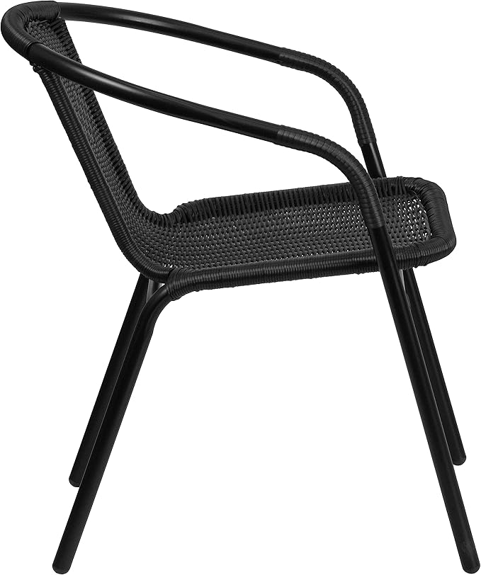 Flash Furniture Lila Black Rattan Indoor-Outdoor Restaurant Stack Chair