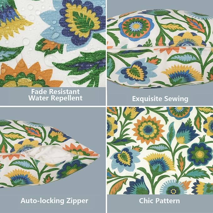 LVTXIII 2 Pack Outdoor Pillow Covers ONLY 18x18 Inch, Water-Repellent Square Decorative Cushion Covers for Patio Furniture, Garden, Sofa, Fiesta Floral