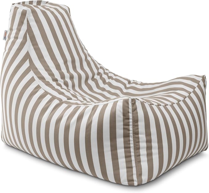 Jaxx Juniper Outdoor Bean Bag Patio Chair & Poolside Lounge, Taupe Striped