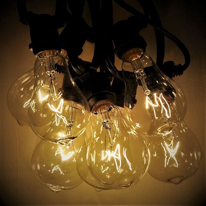 Commercial Vintage Edison String Lights (PS50 Clear - Black Wire, 25 Foot) | PS50 Clear 7 Watt Bulbs, 25 Foot 20 Socket, Commercial Grade Outdoor Lights