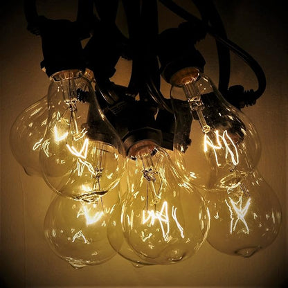 Commercial Vintage Edison String Lights (PS50 Clear - Black Wire, 100 Foot) | PS50 Clear 7 Watt Bulbs, 100 Foot 80 Socket, Commercial Grade Outdoor Lights