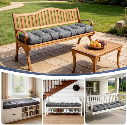 IASEAHK Outdoor Bench Cushion 48x18x5 Inch, Waterproof & Fade-Resistant Patio Furniture Cushions, Tufted Memory Foam Indoor/Outdoor Cushions for Couch Swing with Non-Slip Backing & Straps, Dark Grey