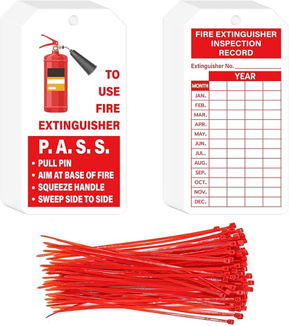 160 Sets Fire Extinguisher Tags with Adjustable Wire Ties Monthly Inspection Record Tags for Indoor Outdoor 4.2 x 2.1 Inch