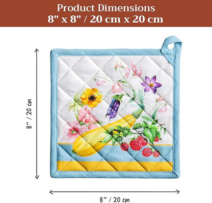 Maison d' Hermine Pot Holders 100% Cotton Heat Resistant Potholders 8" x 8" Hot Pads with Loop BBQ Cooking Baking Hotel Farmhouse Kitchen Handling Hot Pans Spring Summer (Pack of 2, Giverny)